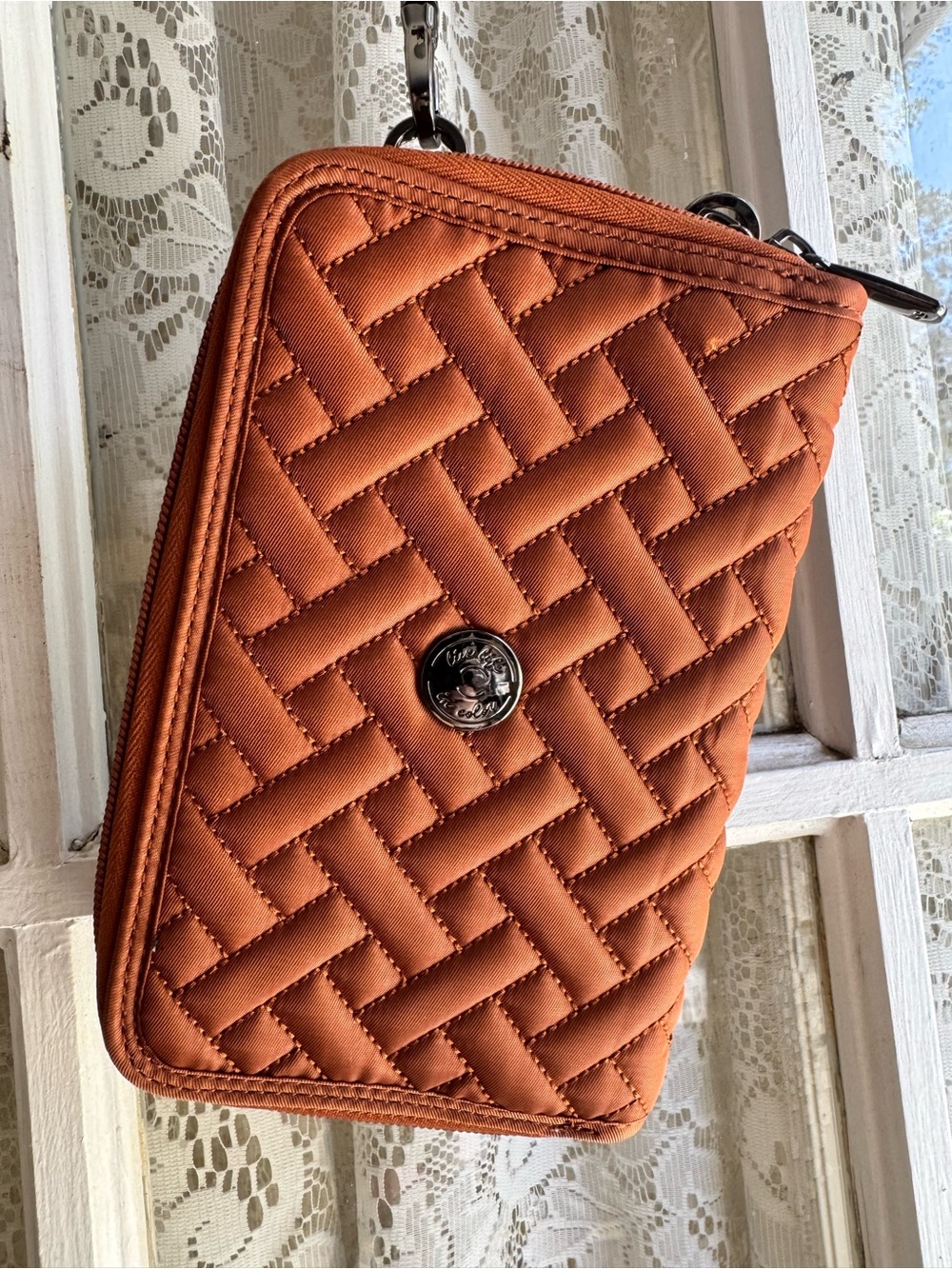 Lug Quickstep Quilted Copper Brown Crossbody Wallet - Women's Bag EUC